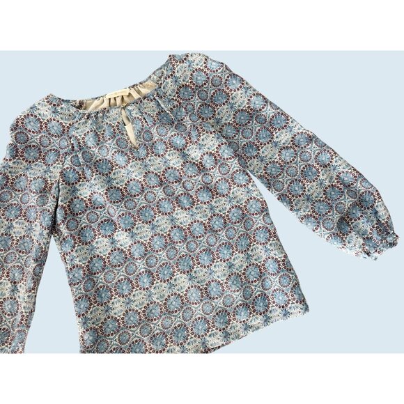 TORY BURCH Blue Medallion Print Silk Blend Pullover Blouse Size 6 - Picture 1 of 7